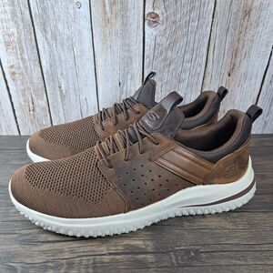 Skechers Delson 3.0 Cicada Leather Slip On Shoes Men's 11 Chocolate Dark Brown